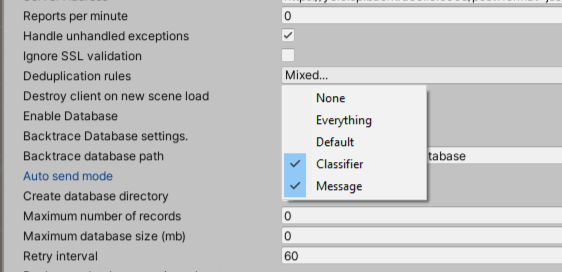 Backtrace deduplicaiton setup