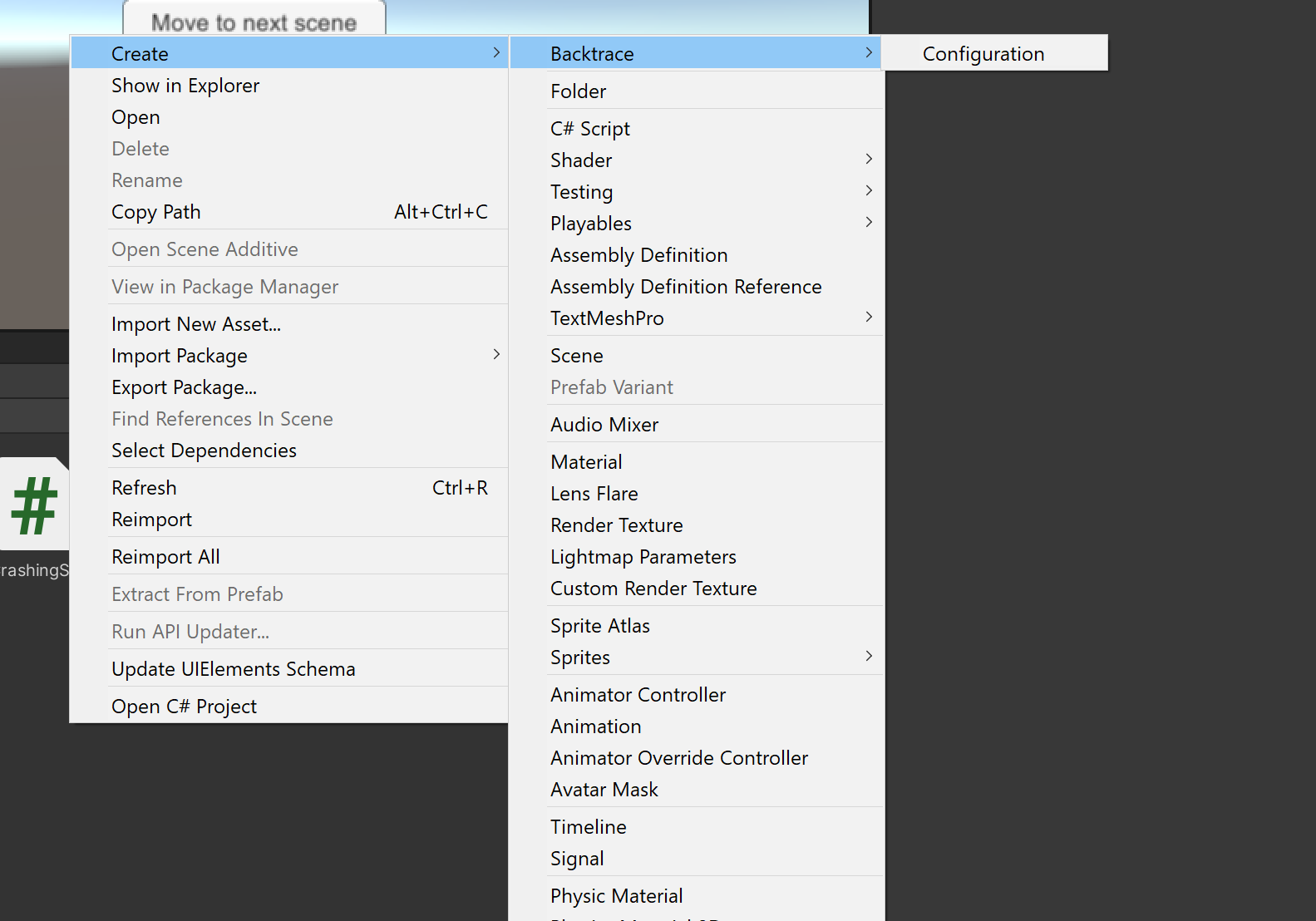 Backtrace menu dialog box